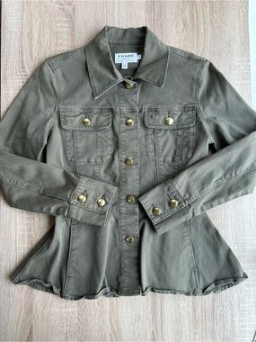 Frame Denim Olive Green Peplum Utility Jacket XS